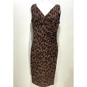 Ralph Lauren wrap dress animal print brown career business casual office women 8